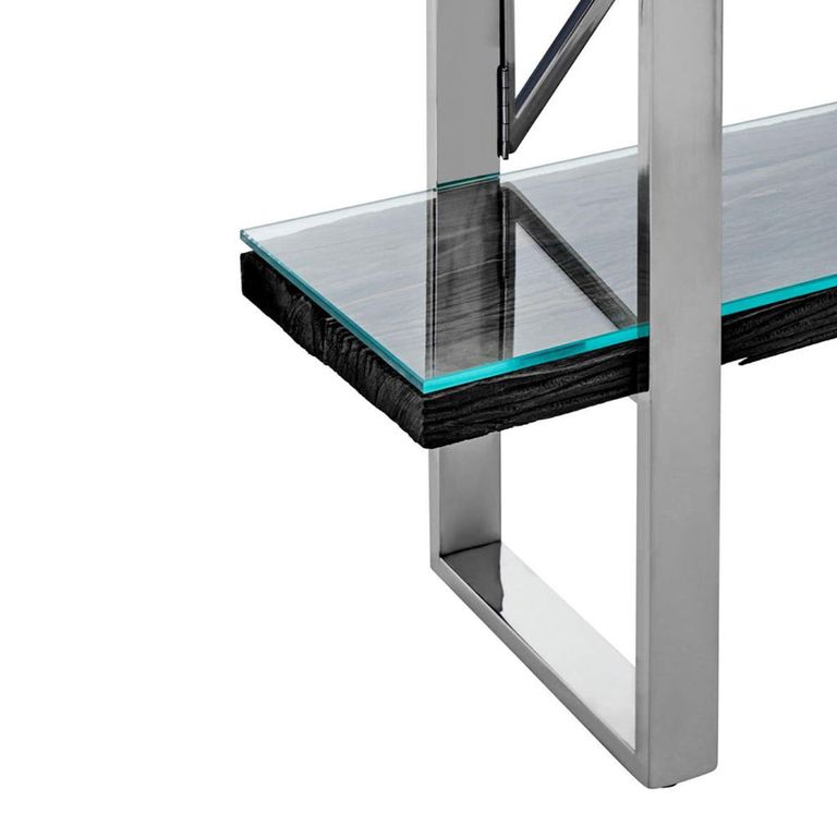 Kerala Shelving Unit - Open - Black Glass with Silver Metal