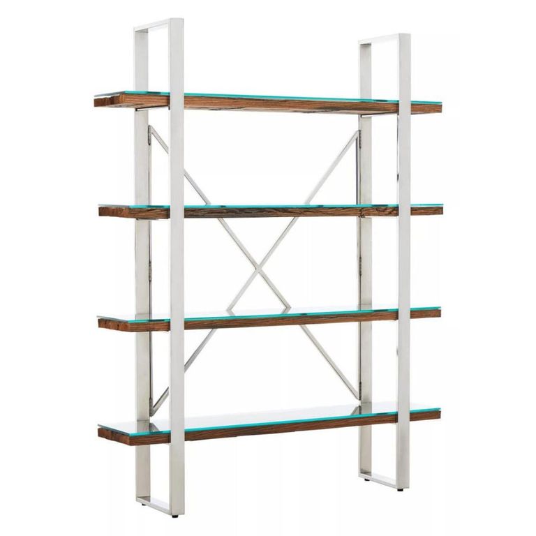 Kerala Shelving Unit - Open - Clear Glass with Silver Metal