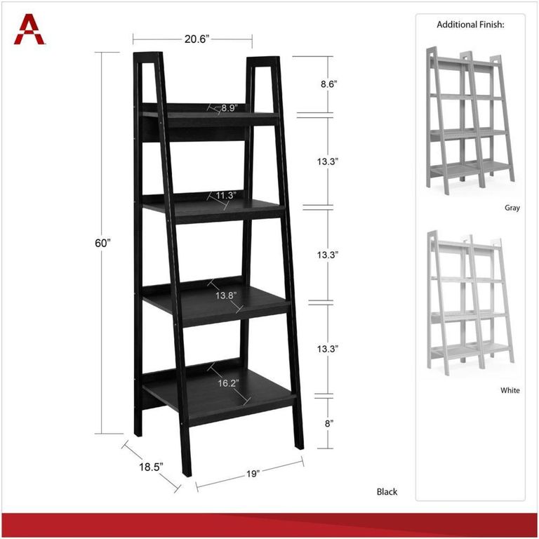 Laurens 4 Shelf Ladder Bookshelf in Black - 9482096UK