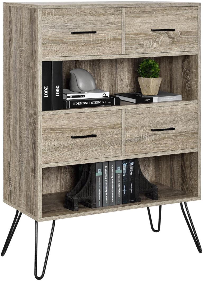Lebanon Retro Bookcase in Distressed Grey Oak - 9654096PCOMUK