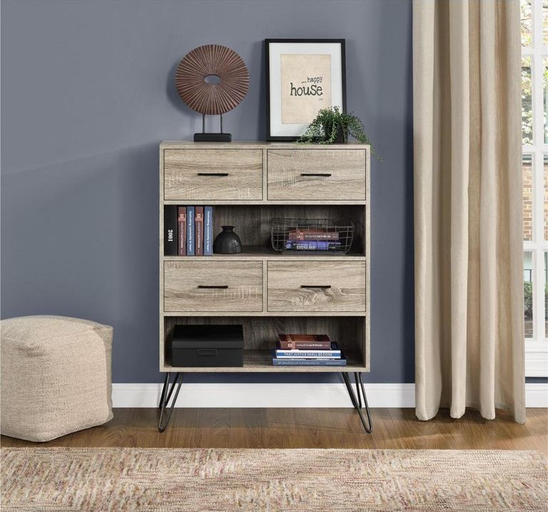 Lebanon Retro Bookcase in Distressed Grey Oak - 9654096PCOMUK