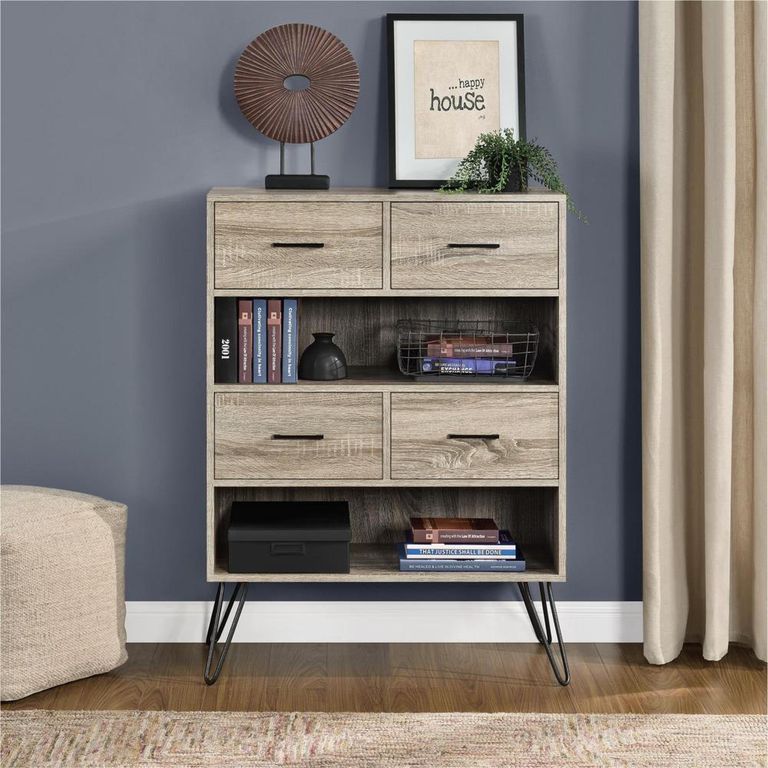 Lebanon Retro Bookcase in Distressed Grey Oak - 9654096PCOMUK