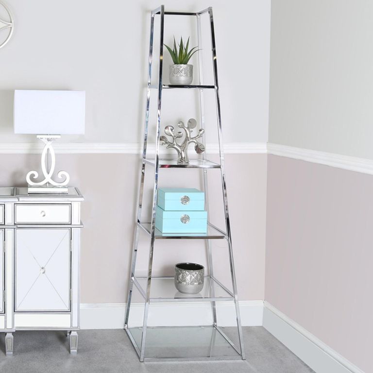 Logan Shelving Unit - Ladder - Clear Glass and Chrome - Open