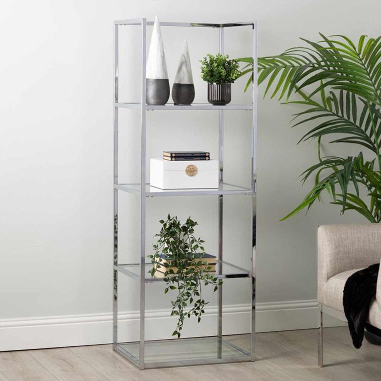 Logan Shelving Unit - Clear Glass and Chrome - Open