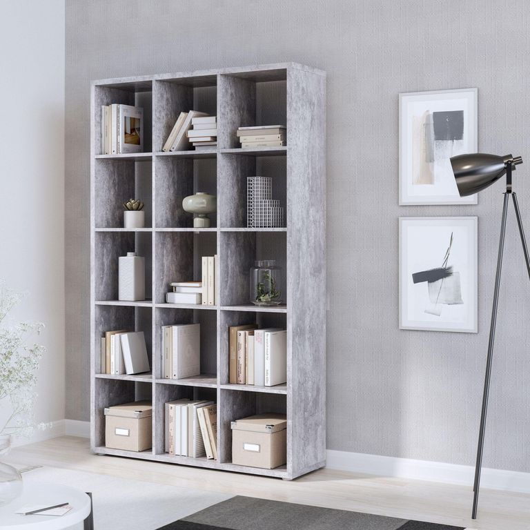 Mauro Grey Concrete Effect 15 Open Shelving Unit