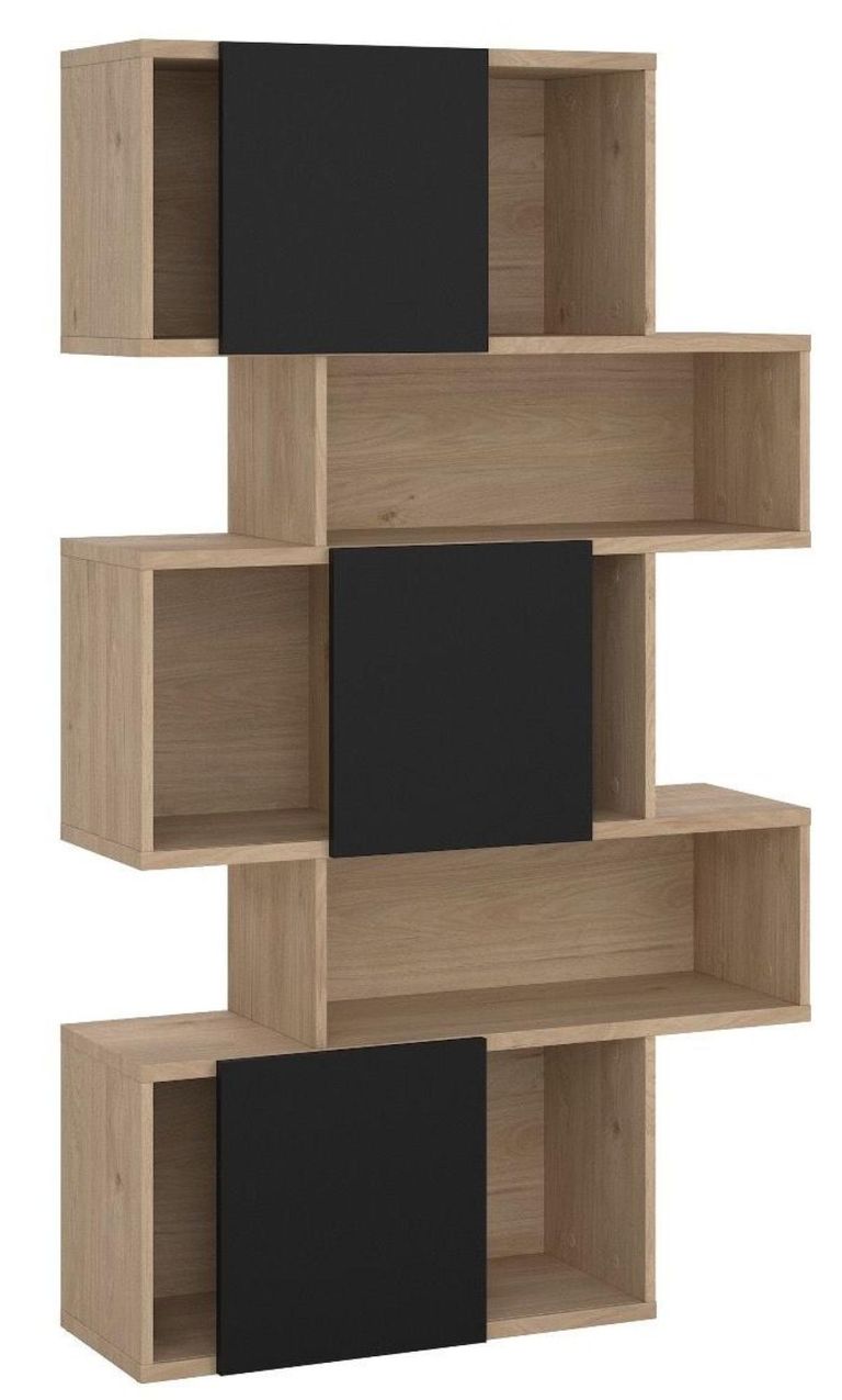 Maze Oak and Black Asymmetrical Design Bookcase