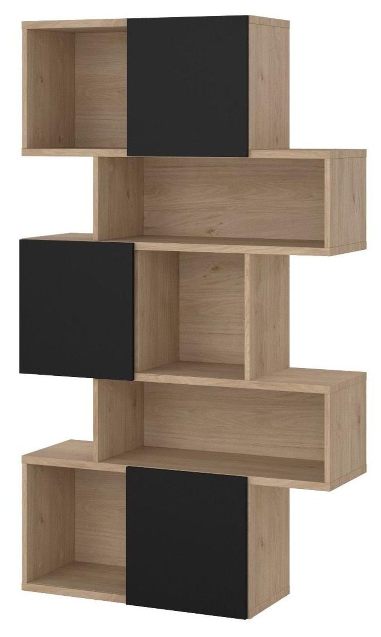Maze Oak and Black Asymmetrical Design Bookcase