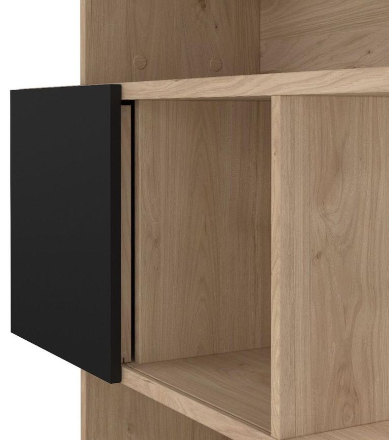 Maze Oak and Black Asymmetrical Design Bookcase