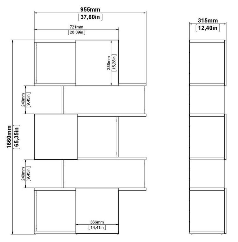 Maze Oak and Black Asymmetrical Design Bookcase