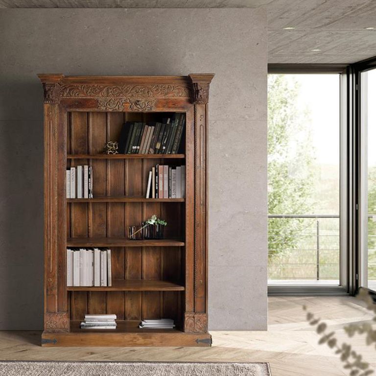 Naturita Bookcase - Dark Mango Wood - Carved