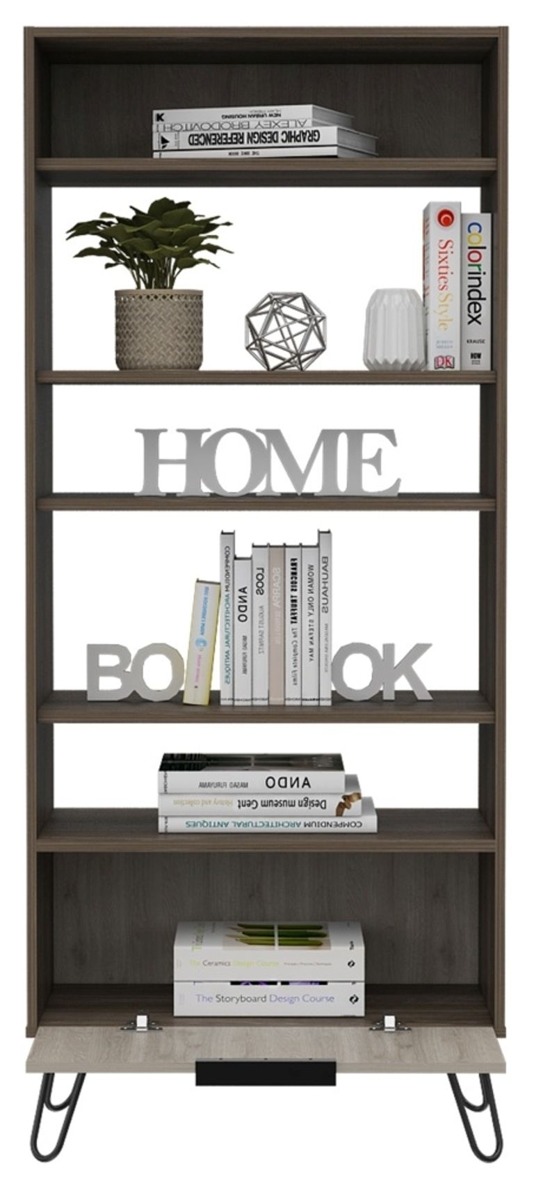 Nevada Grey Oak Effect Bookcase with Hairpin Legs