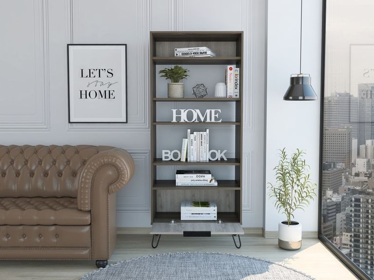 Nevada Grey Oak Effect Bookcase with Hairpin Legs
