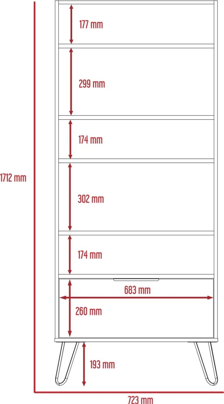 Nevada Grey Oak Effect Bookcase with Hairpin Legs