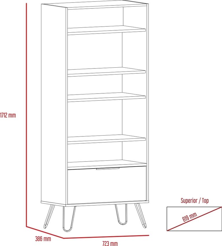 Nevada Grey Oak Effect Bookcase with Hairpin Legs