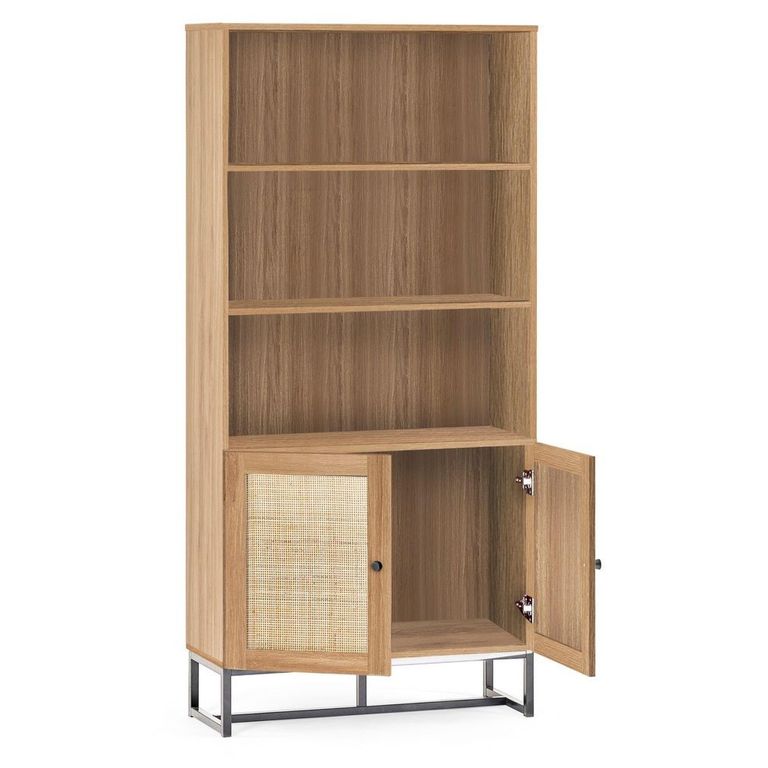 Padstow Bookcase - Oak and Rattan