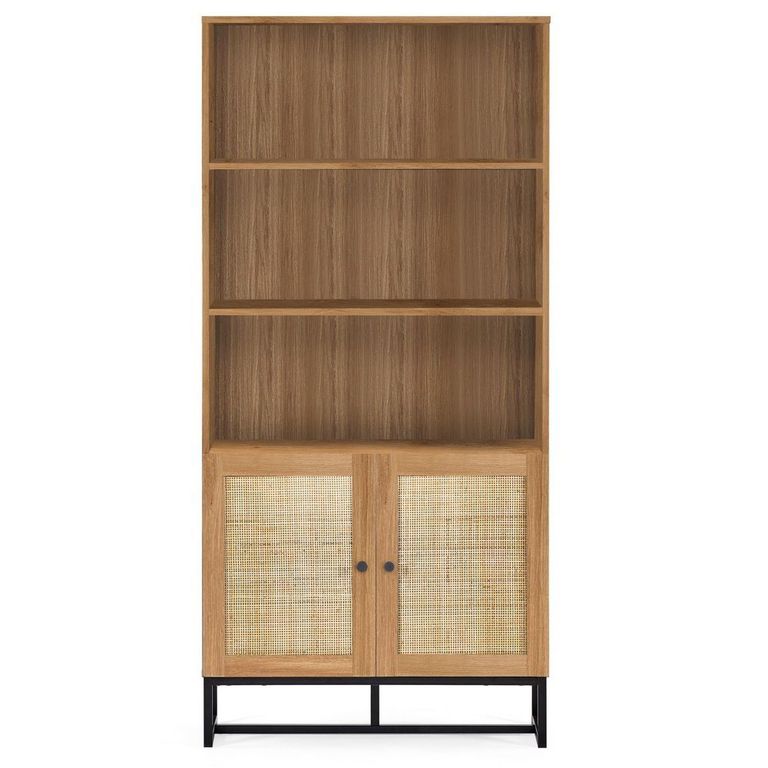 Padstow Bookcase - Oak and Rattan