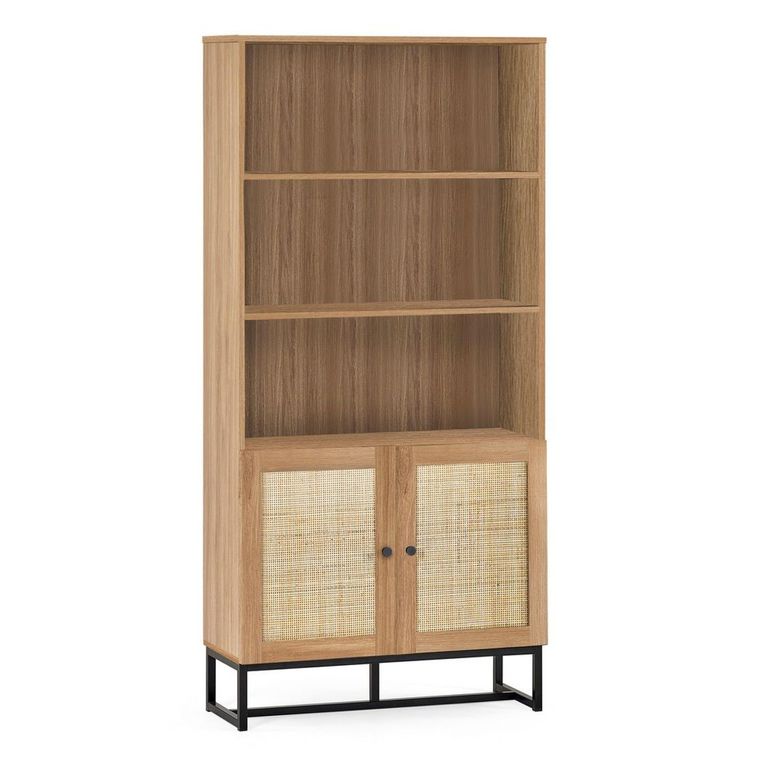 Padstow Bookcase - Oak and Rattan