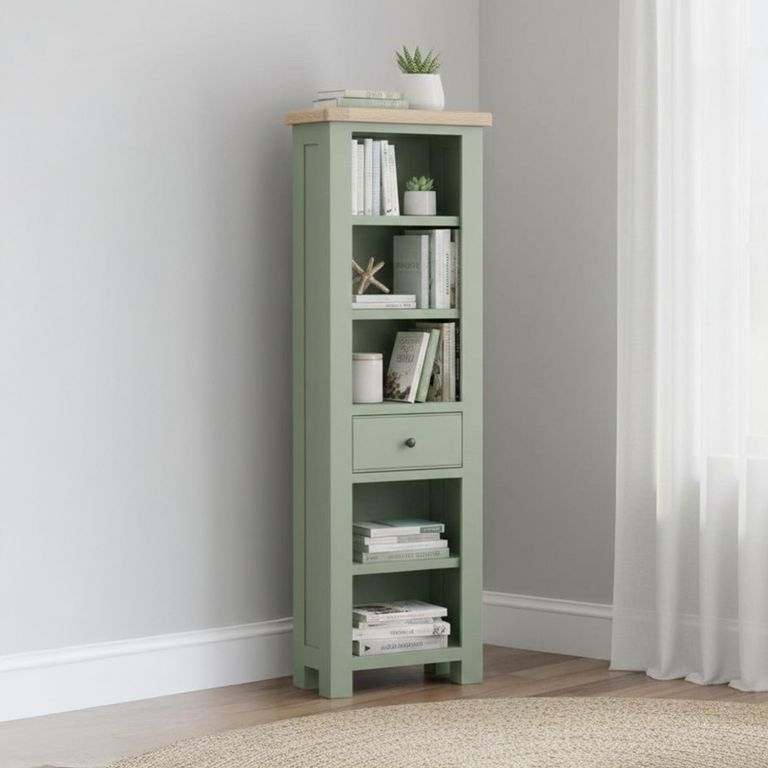 Salcombe Bookcase - Slim - 1 Drawer - Sage Oak