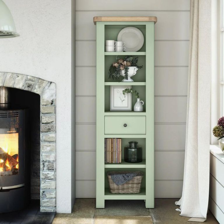 Salcombe Bookcase - Slim - 1 Drawer - Sage Oak