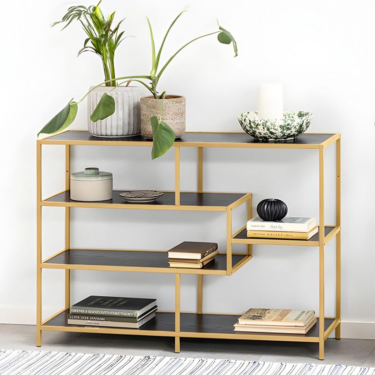 Seaford Shelving Unit - Open - Black Melamine and Gold Metal
