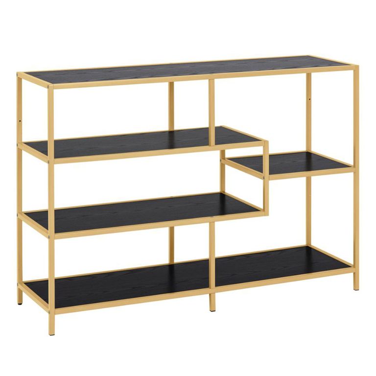 Seaford Shelving Unit - Open - Black Melamine and Gold Metal
