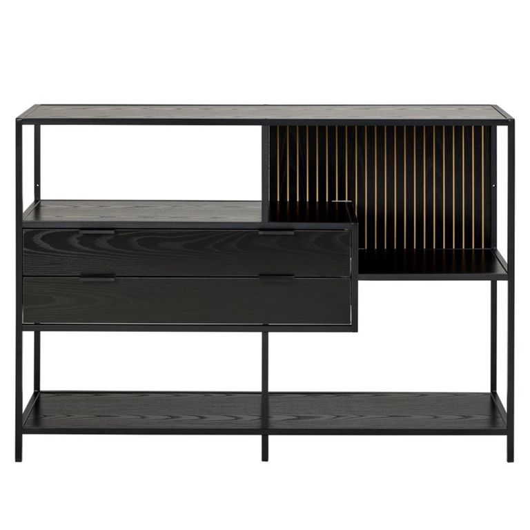 Seaford Shelving Unit - 2 Drawer - Black Melamine and Metal