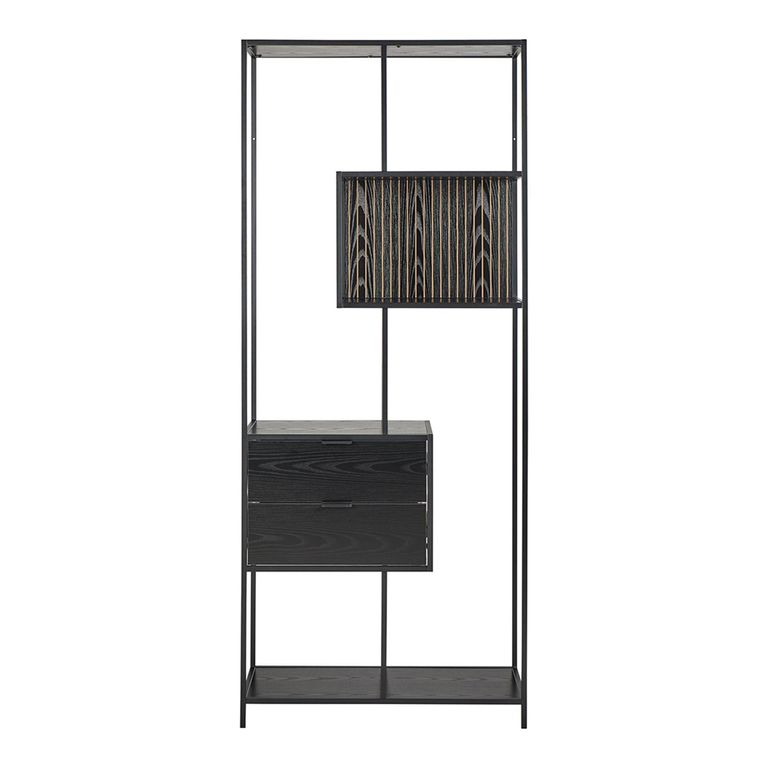Seaford Shelving Unit - 2 Drawer - Tall - Black Melamine and Metal