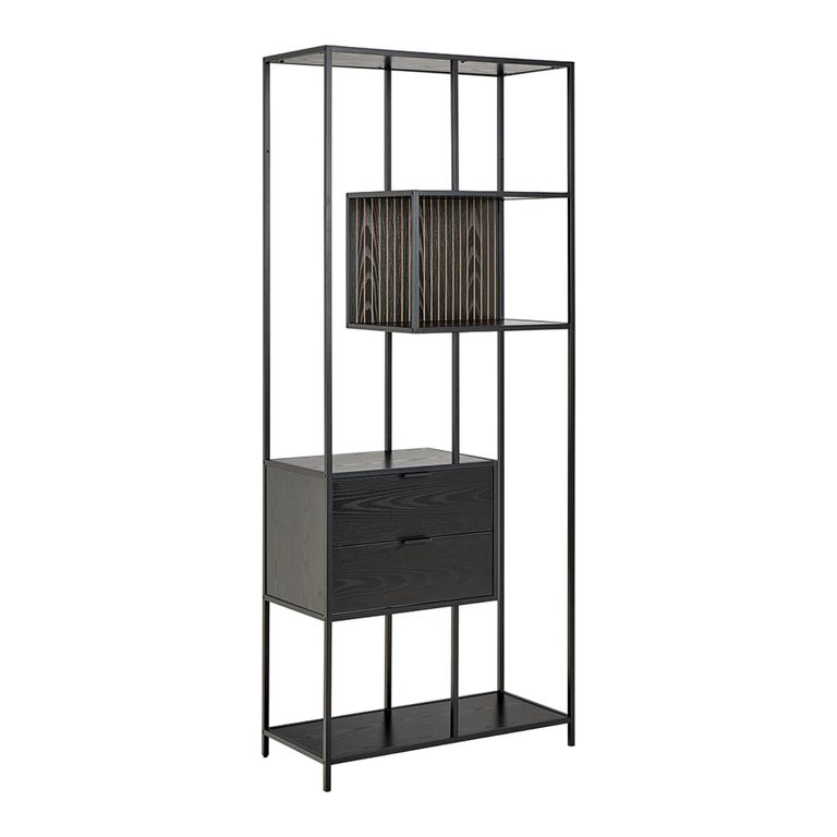 Seaford Shelving Unit - 2 Drawer - Tall - Black Melamine and Metal