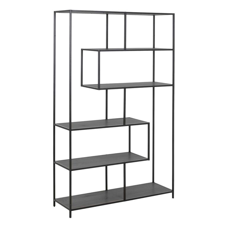 Seaford Large Bookshelf - Black Melamine and Metal