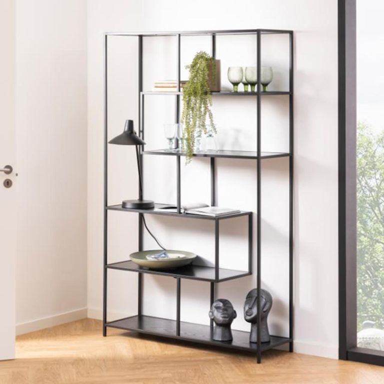 Seaford Large Bookshelf - Black Melamine and Metal