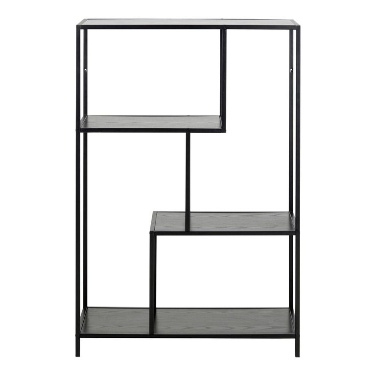 Seaford Bookshelf - Open - Black Melamine and Metal