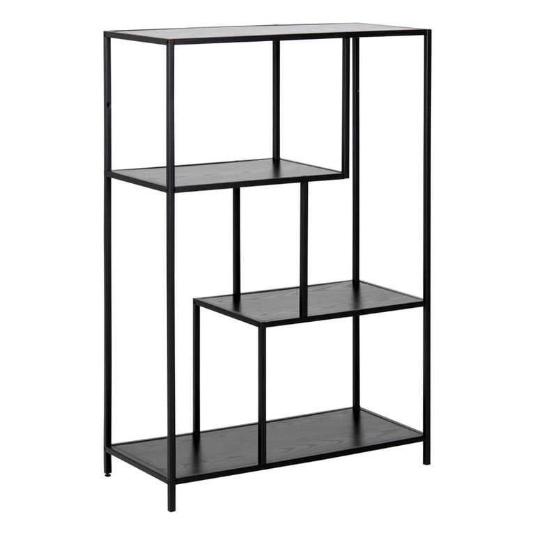 Seaford Bookshelf - Open - Black Melamine and Metal