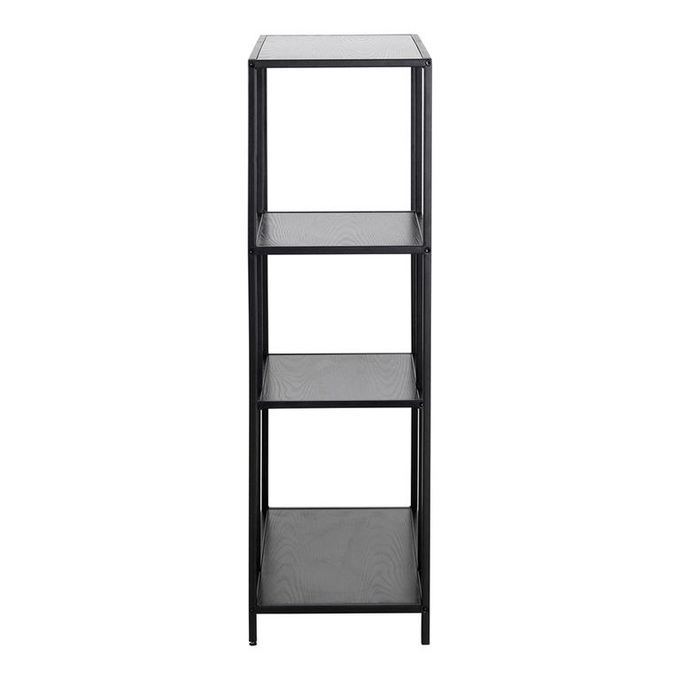 Seaford Bookshelf - Open - Black Melamine and Metal