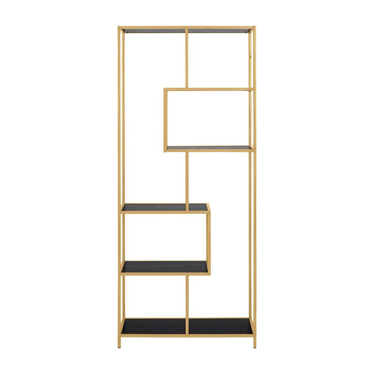Seaford Bookshelf - Tall Open - Black and Gold Metal