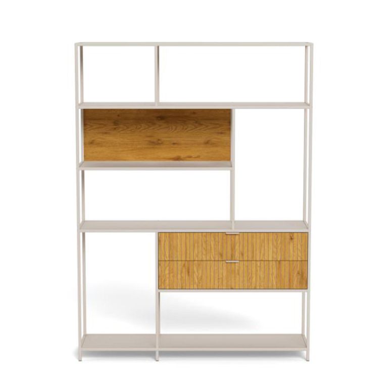 Seaford Bookcase - Wide - Fluted - Oak and Grey Metal