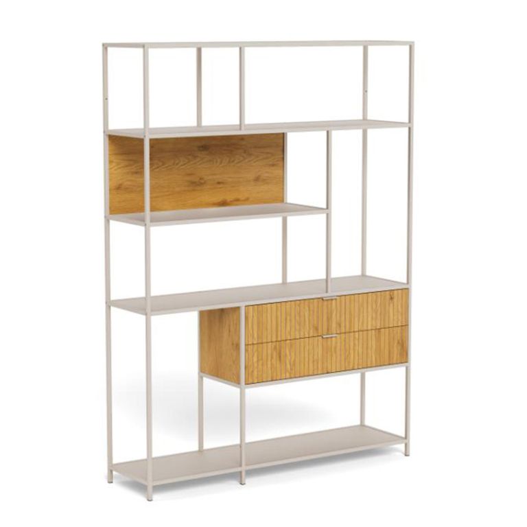 Seaford Bookcase - Wide - Fluted - Oak and Grey Metal