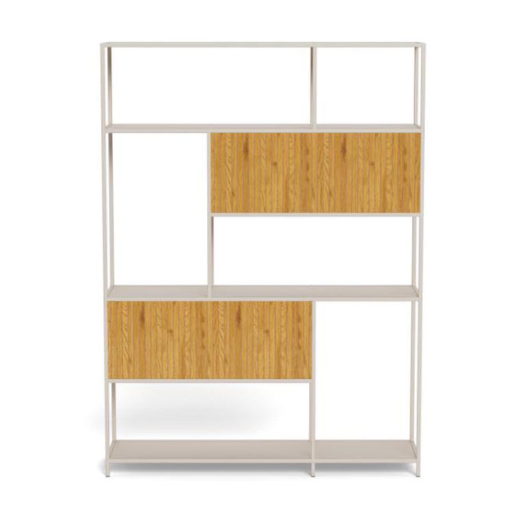 Seaford Bookcase - Wide - Fluted - Oak and Grey Metal