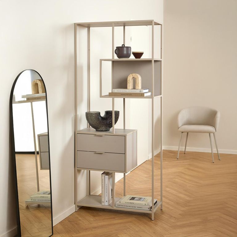 Seaford Shelving Unit - 2 Drawer - Tall - Grey Melamine and Metal