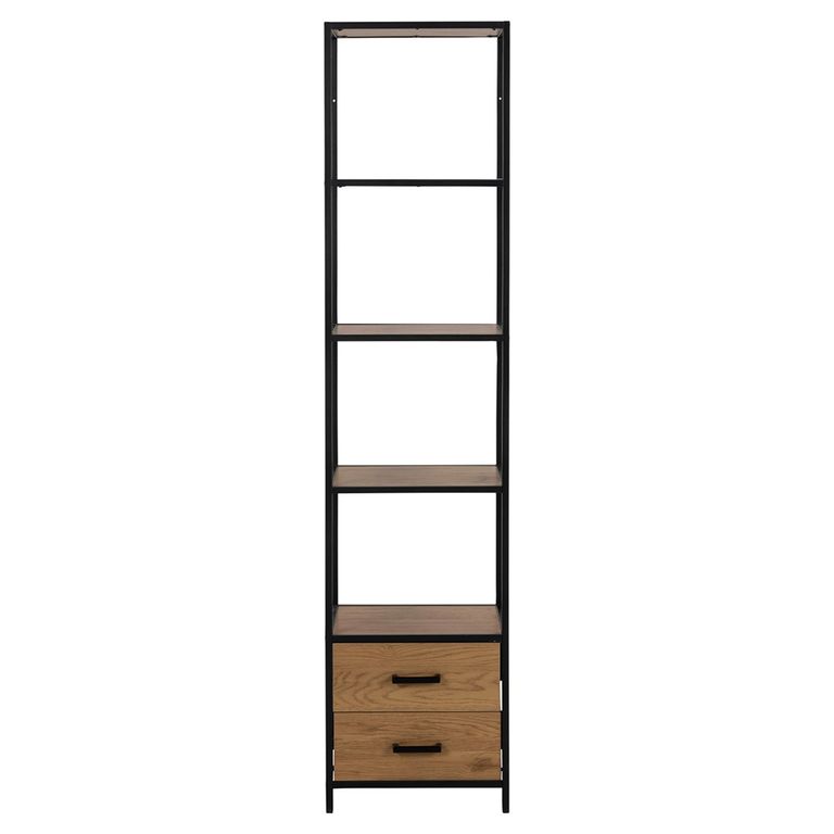 Seaford Display Cabinet - 2 Door - Oak and Black Metal