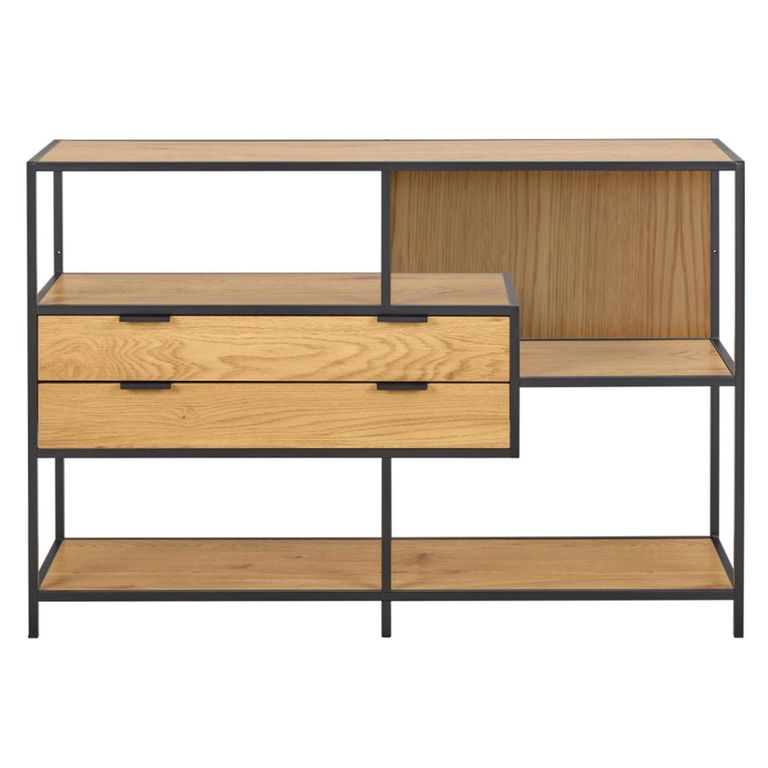 Seaford Shelving Unit - 2 Drawer - Oak and Black Metal