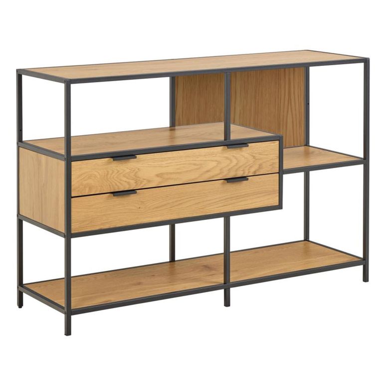 Seaford Shelving Unit - 2 Drawer - Oak and Black Metal