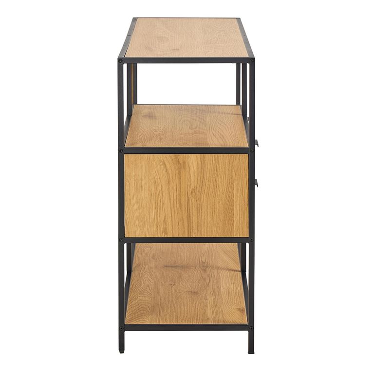 Seaford Shelving Unit - 2 Drawer - Oak and Black Metal