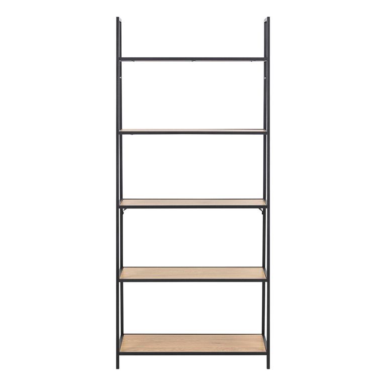 Seaford Ladder Bookcase - Oak and Black Metal