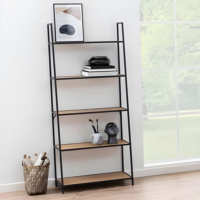 Seaford Ladder Bookcase - Oak and Black Metal