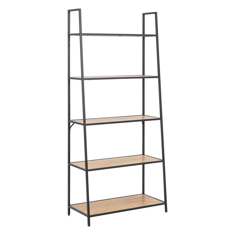 Seaford Ladder Bookcase - Oak and Black Metal
