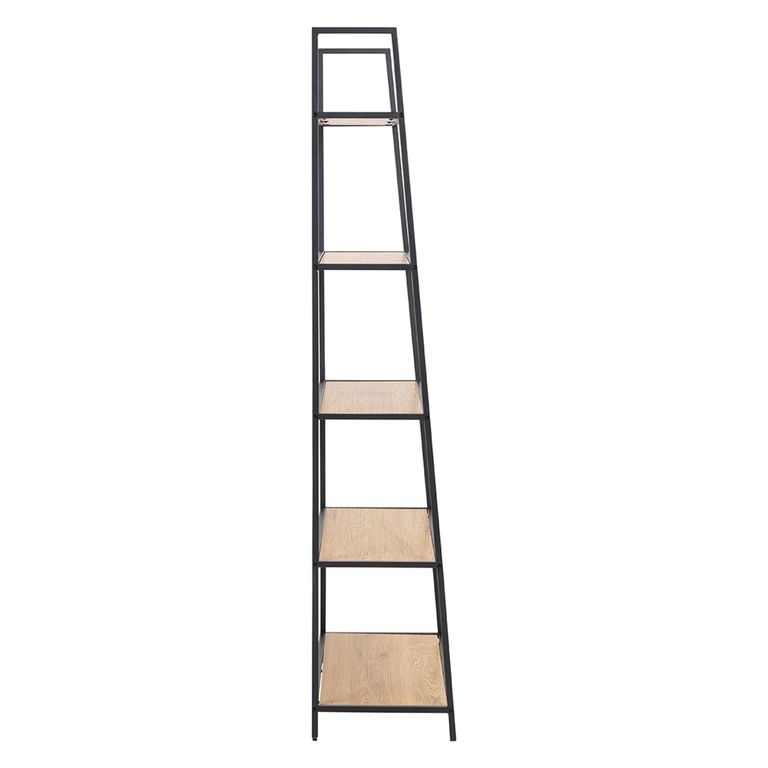 Seaford Ladder Bookcase - Oak and Black Metal