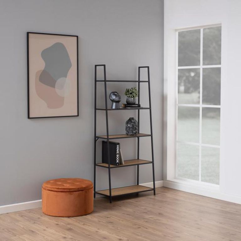 Seaford Ladder Bookcase - Oak and Black Metal