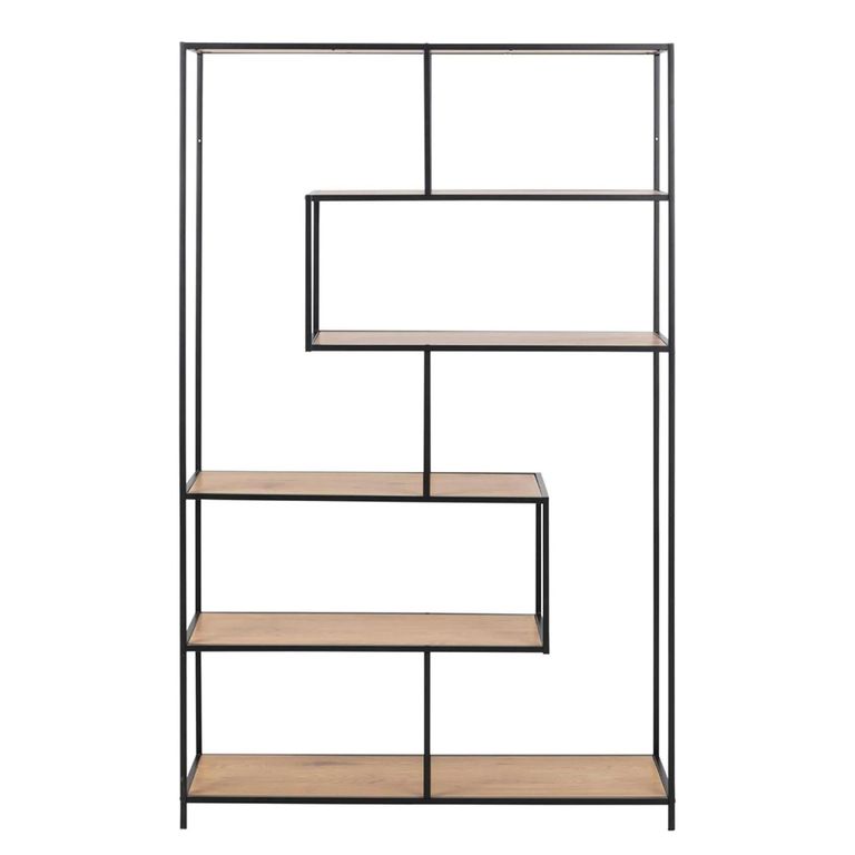 Seaford Large Bookshelf - Oak and Black Metal