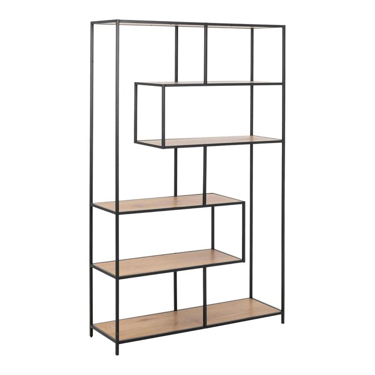 Seaford Large Bookshelf - Oak and Black Metal