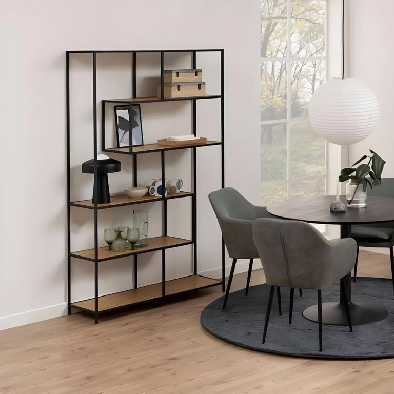 Seaford Large Bookshelf - Oak and Black Metal